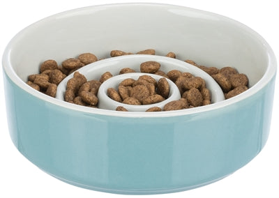 Trixie voerbak slowfeeding keramiek grijs blauw