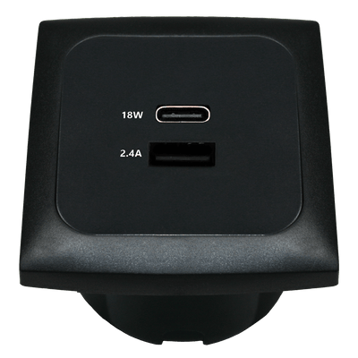 C-line usb laadcontactdoos met usb-a en usb-c met opal afdekraam zwart - zonder verkoopverpakking
