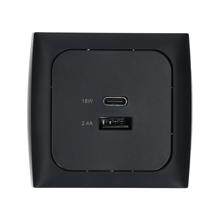 C-line usb laadcontactdoos met usb-a en usb-c met opal afdekraam antraciet - zonder verkoopverpakking