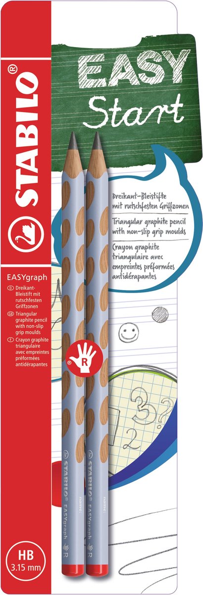Stabilo easygraph - ergonomische grafietpotlood - rechtshandig - hb hardheid - pastel blauw - 2 stuks