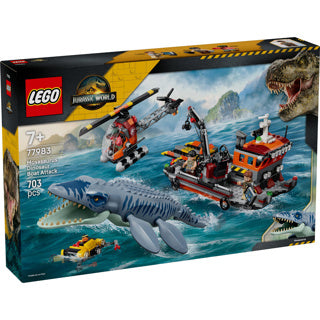 Lego jurassic world mosasaurus bootaanval dinosaurus speelgoed voor kinderen 77983