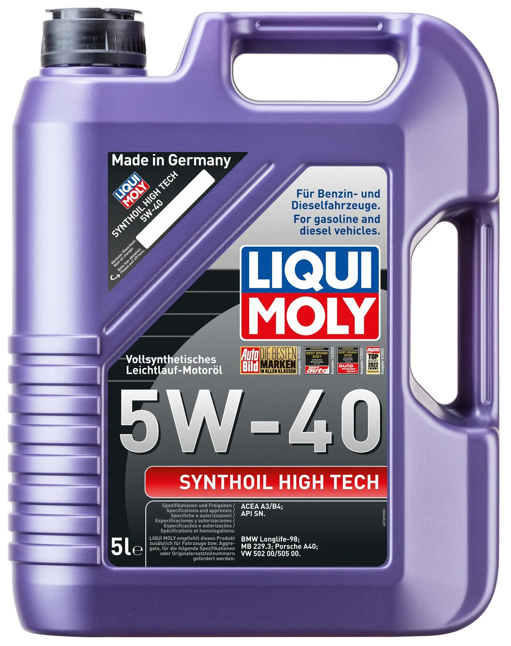 Liqui moly motoröl synthoil high tech synth.high tech 5w-40 5 ltr.