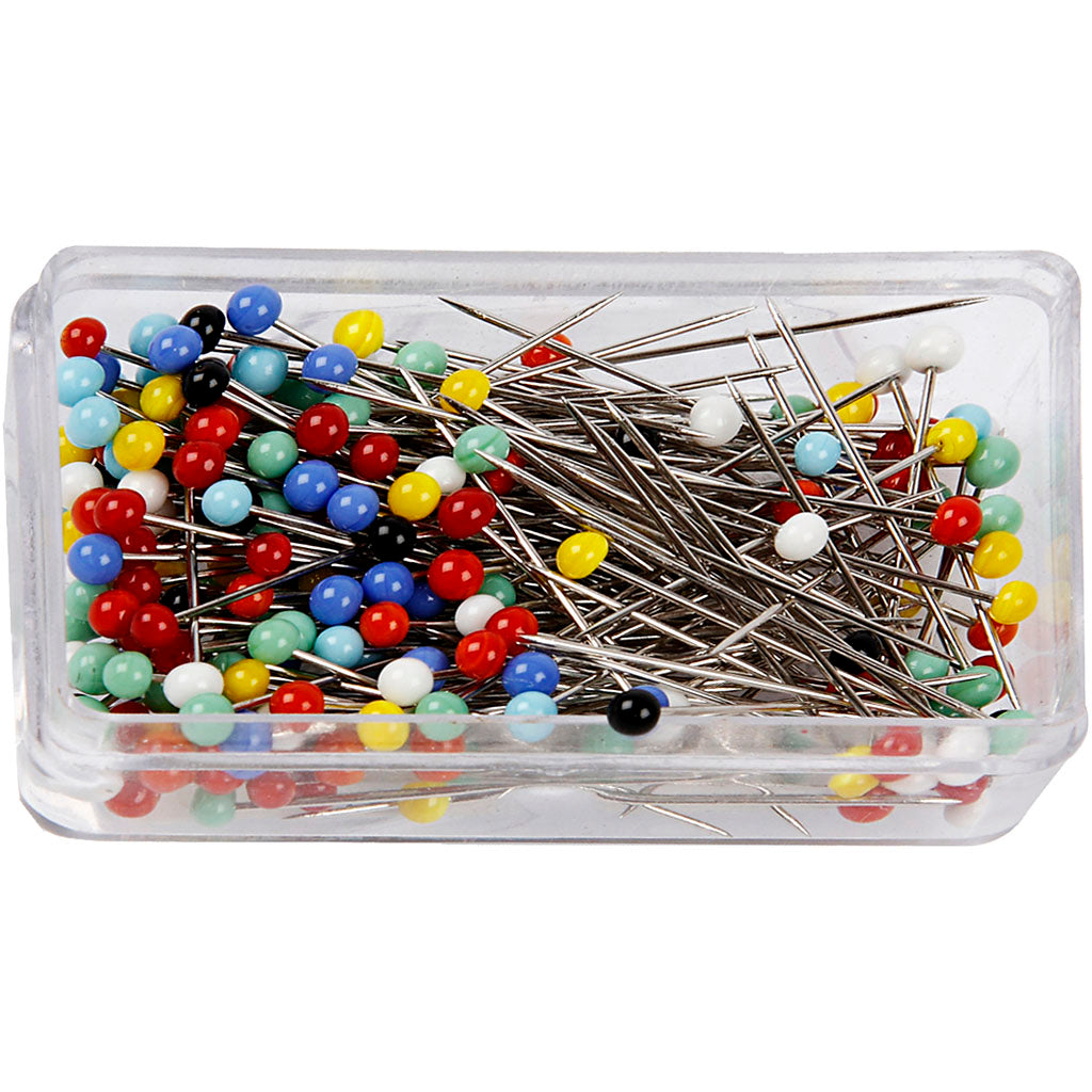 Creativ company 200 stuks spelden steeknaalden met verschillend gekleurde plastic koppen - 31 mm - hobby naai materiaal
