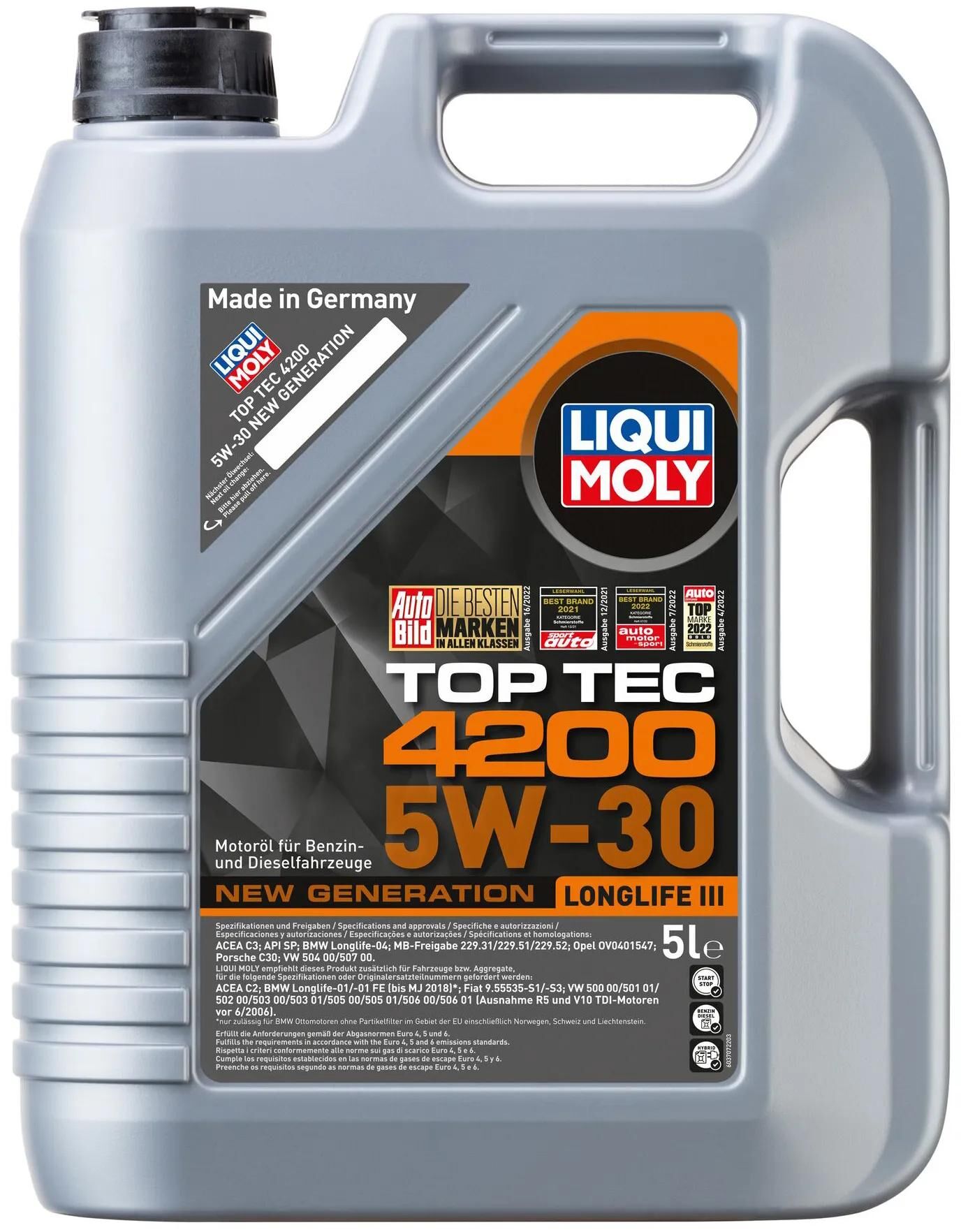Liqui moly motorolie top tec 4200 new generation top tech 4200 5w-30 5l motor oil