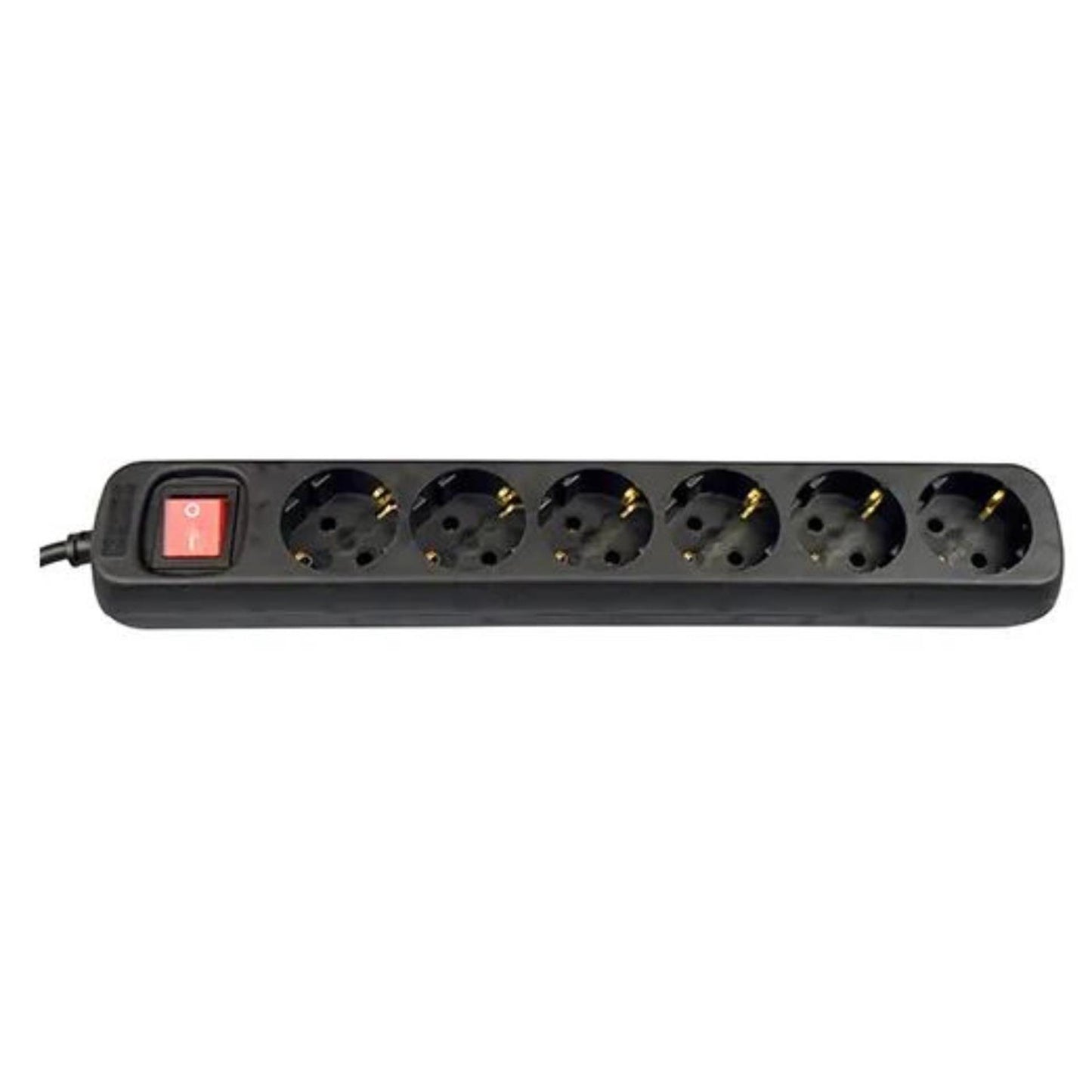 Stekkerdoos met ruimte voor 6 stekkers, snoerlengte 1,5 meter met randaarde 3x1,5mm2 zwart