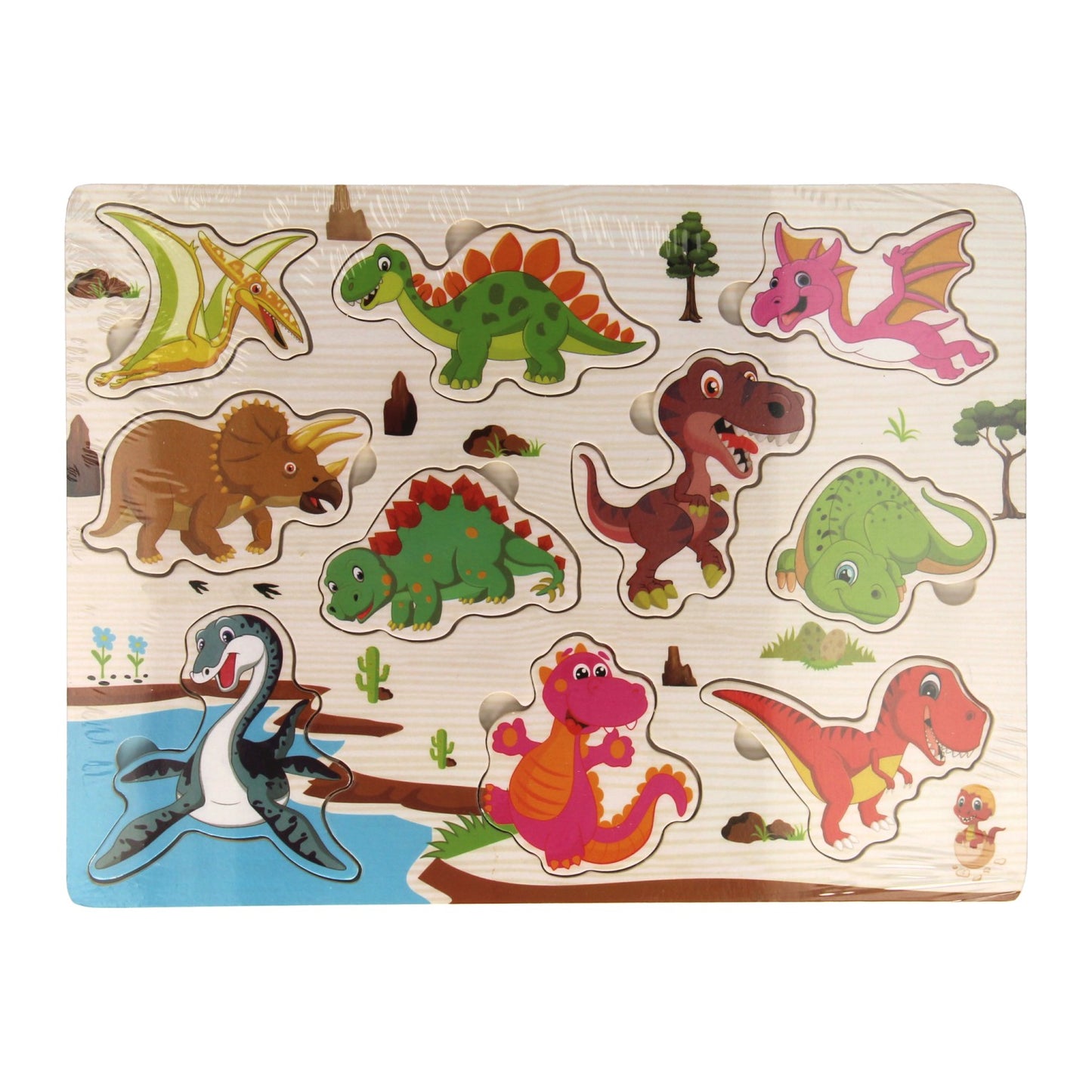 Houten Noppenpuzzel Dino, 10st.