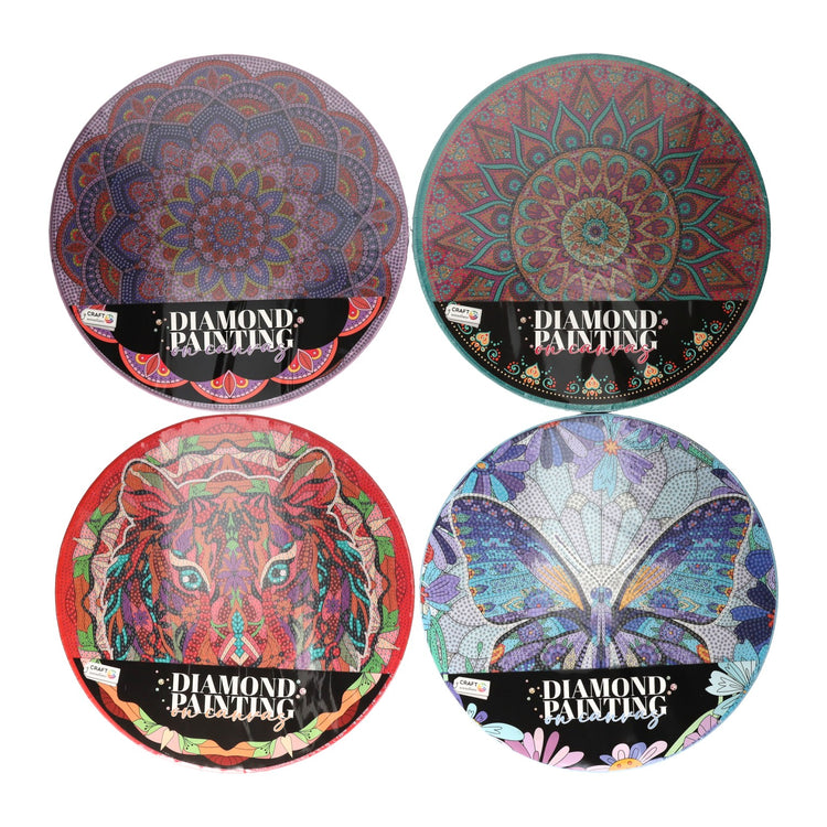 Diamond painting rond 30x30cm, set van 8 canvassen