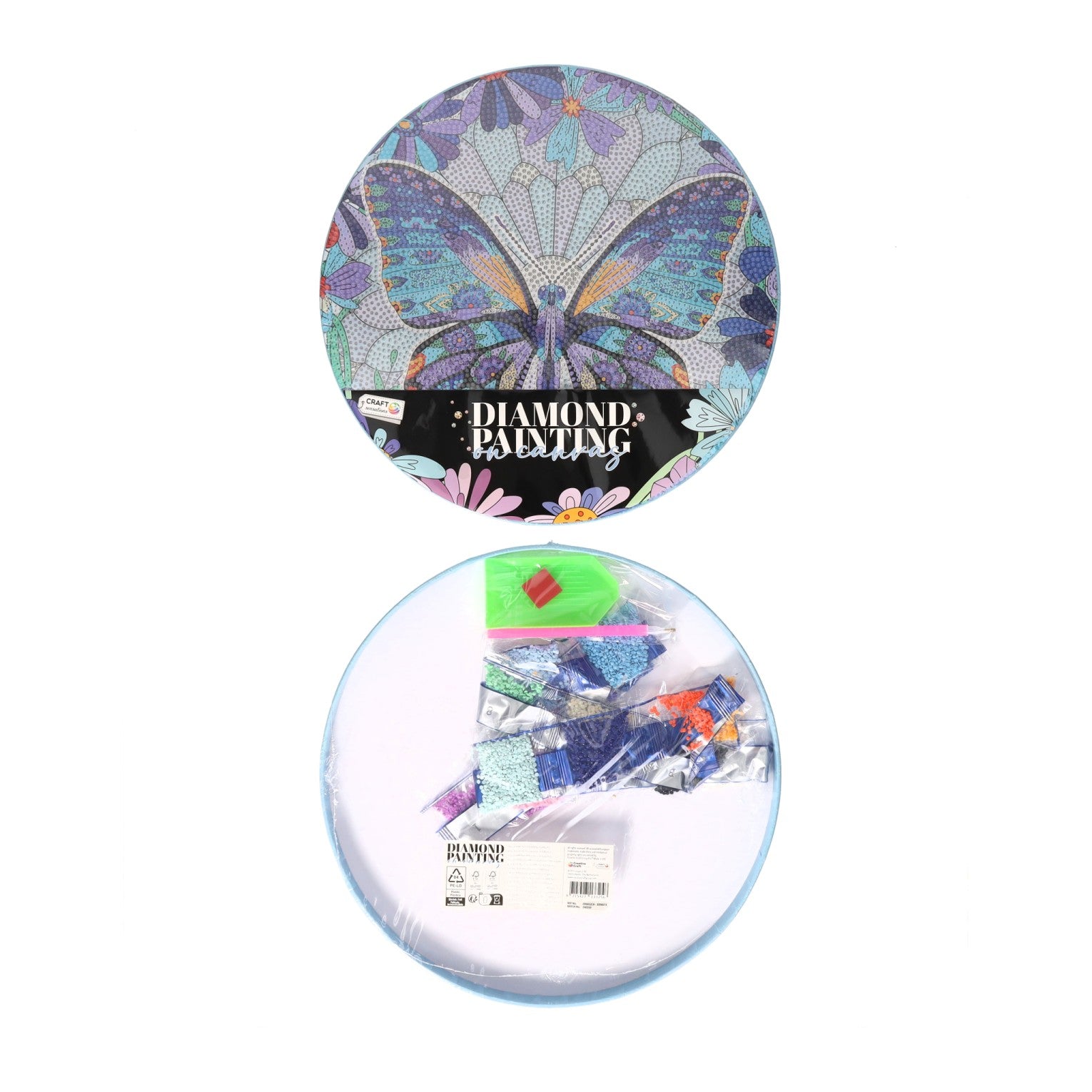 Diamond painting rond 30x30cm, set van 8 canvassen