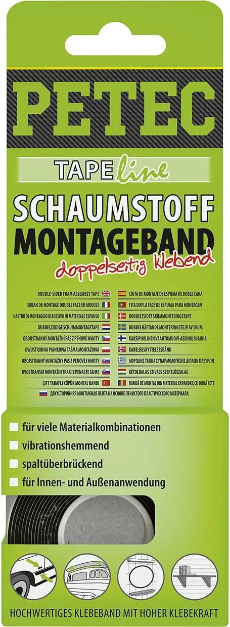 Petec montageband mounting tape 2mx12mm bla