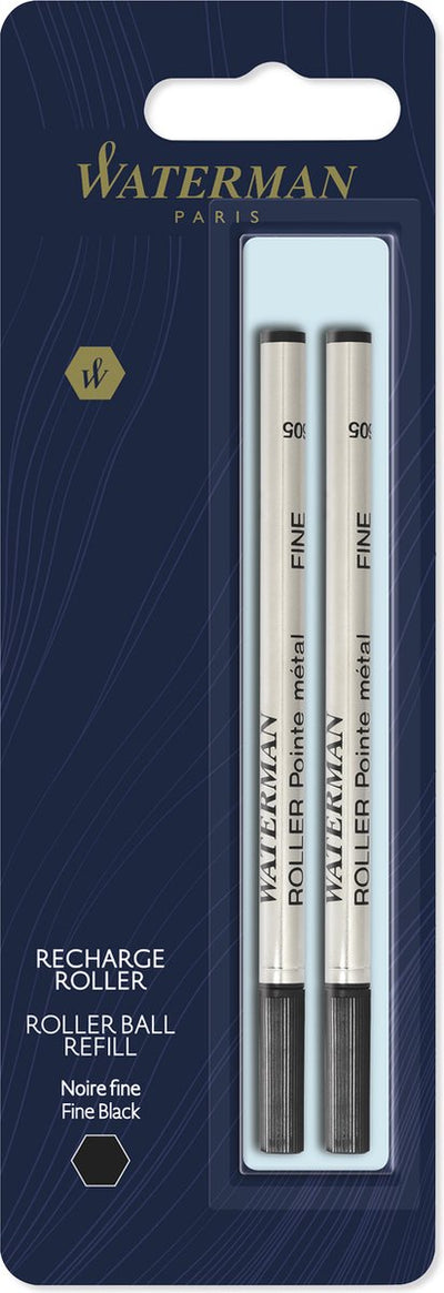 Waterman rollerballpen vullingen | fijne punt | zwarte inkt | 2 stuks