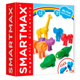 Smartmax my first safari animals - magnetische safaridieren - 18-delige bouwset met zachte elementen - educatief speelgoed voor peuters - vanaf 1 jaar