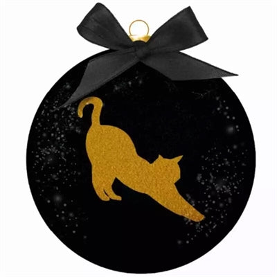 Plenty gifts Kerstbal frosted silhouet kat goud zwart