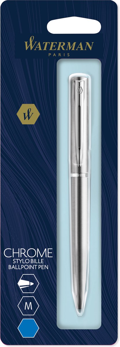 Waterman allure-balpen | chroom | medium punt | blauwe inkt