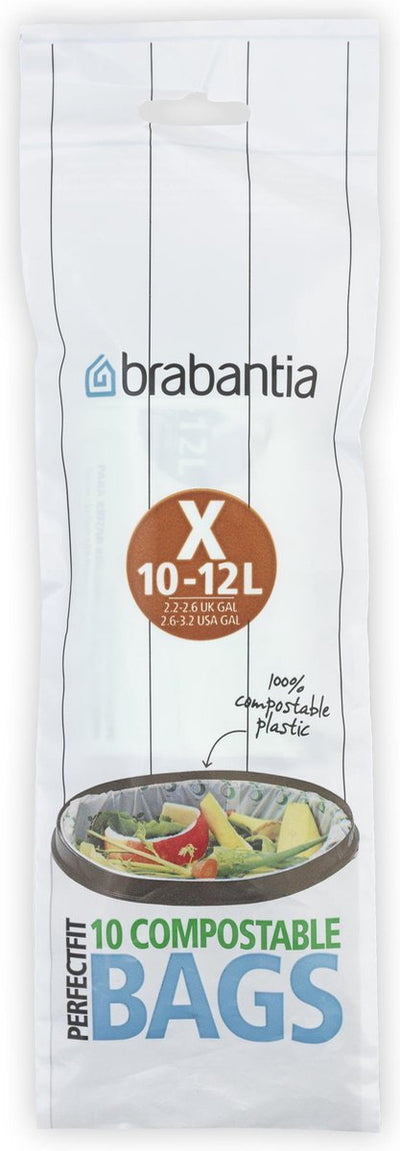 Brabantia perfectfit vuilniszakken - 100% composteerbaar - biologisch afbreekbaar - 10 12 l - code x - 10 stuks