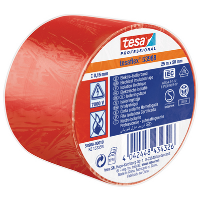 Tesa professional 1062761 - spvc elec tape red 25m x 50mm | 4 stuks