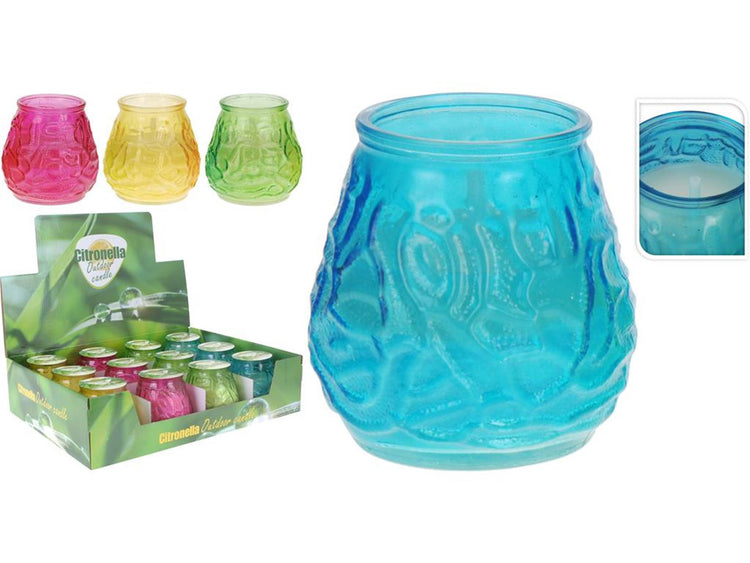 Pro garden citronella kaars in glas gekleurd 9x9,8cm