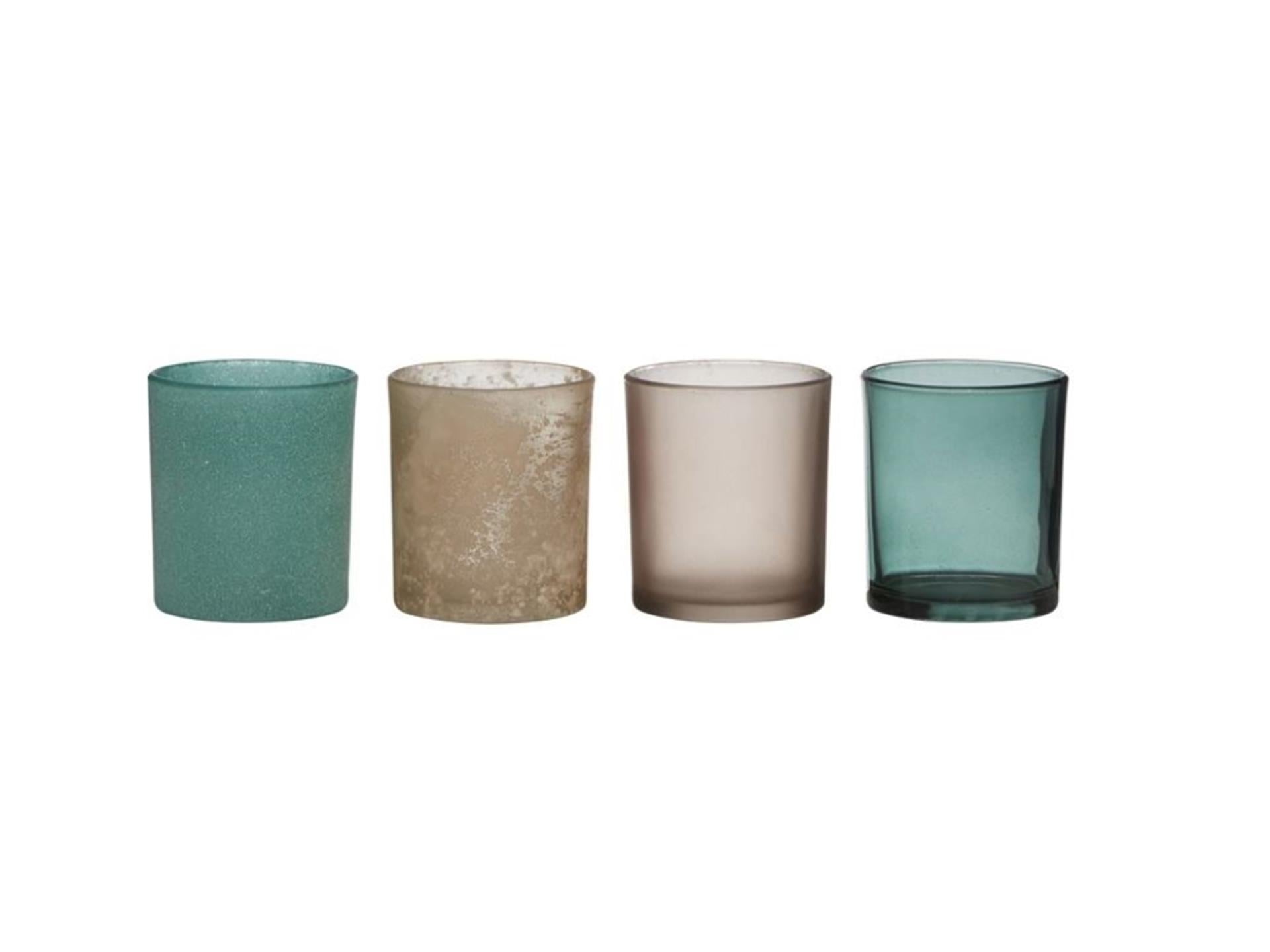 Hakbijl glass theelichthouderset 4-delig ø8xh9cm blauw grijs