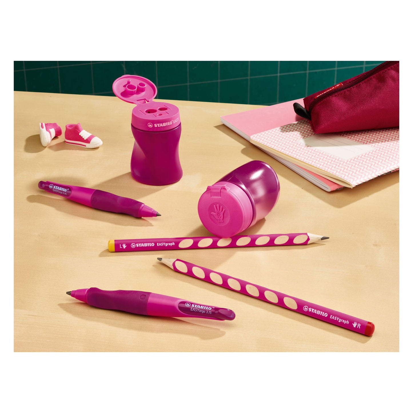 Stabilo easysharpener - 3 in 1 puntenslijper - links - roze
