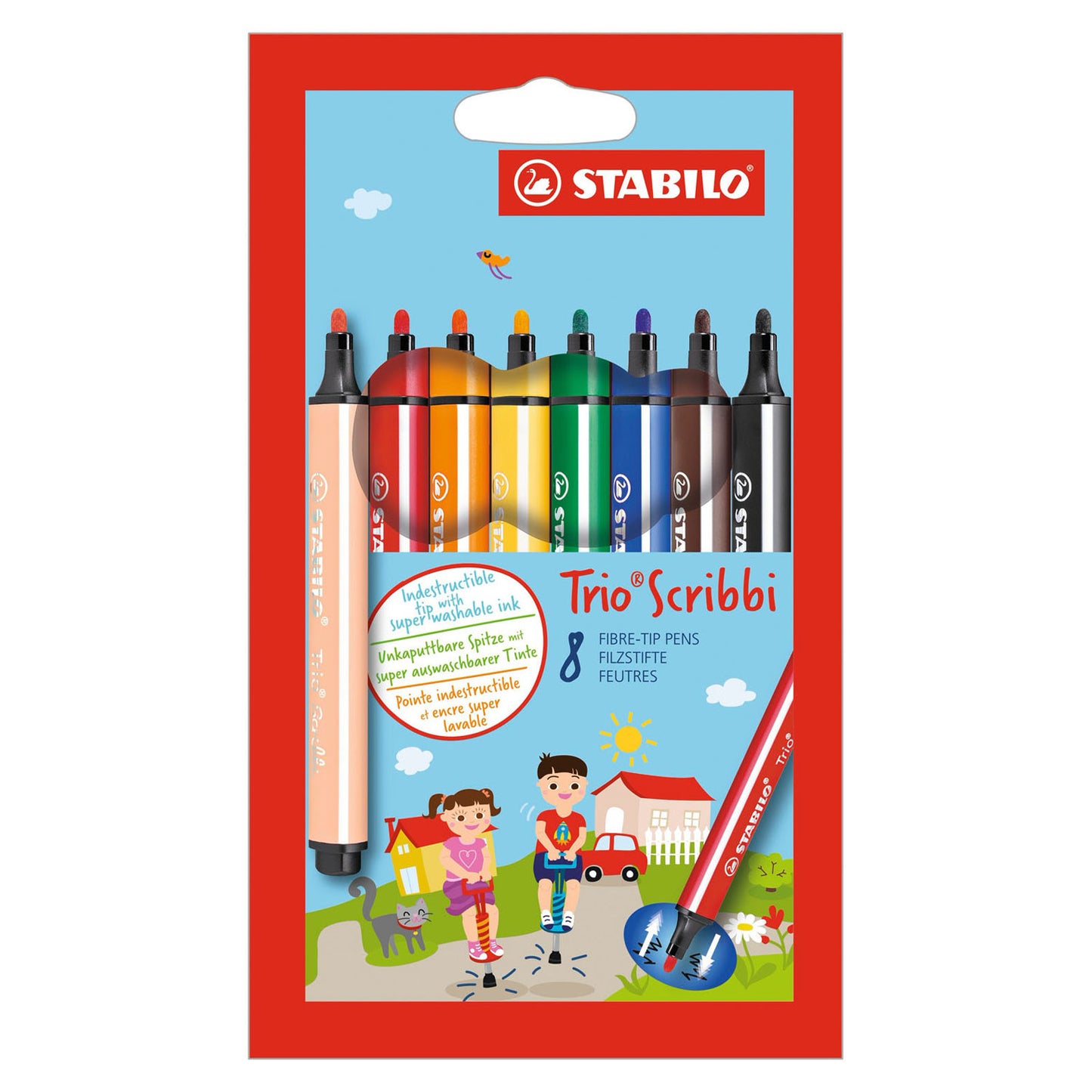 Stabilo trio scribbi viltstift met meeverende punt set 8 stuks