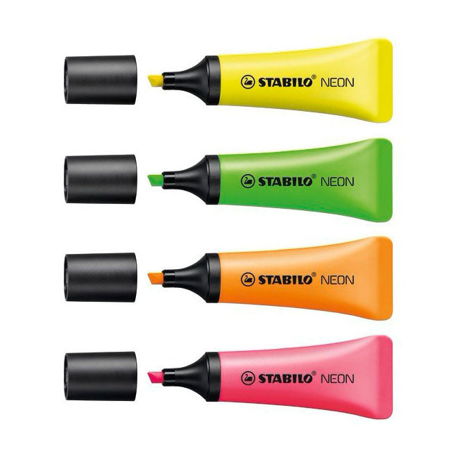 Stabilo neon - markeerstift - unieke tube vorm - etui 4 kleuren