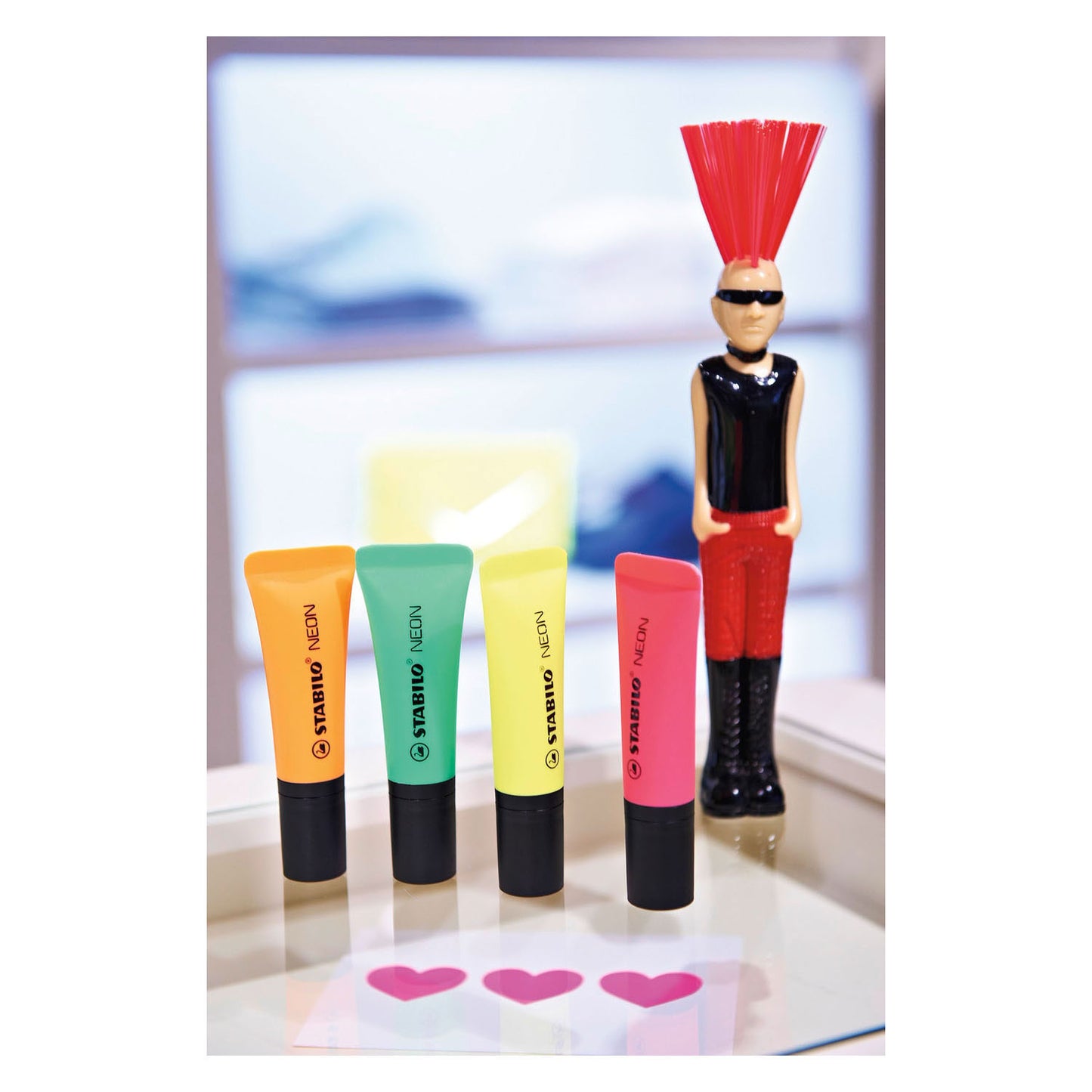 Stabilo neon - markeerstift - unieke tube vorm - etui 4 kleuren