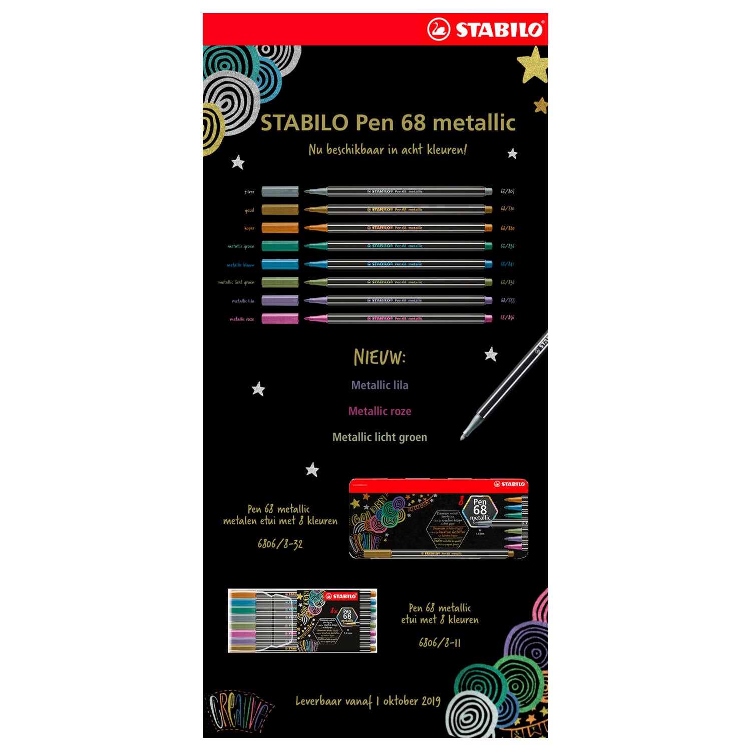 Stabilo viltstift pen 68 metallic blik a 8 stuks