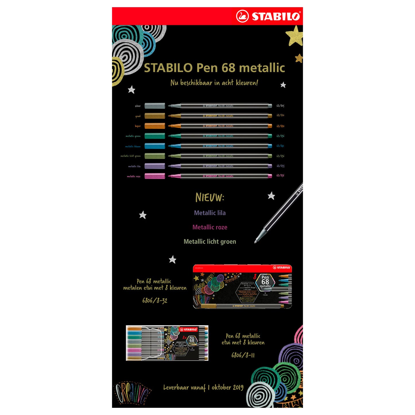 STABILO Pen 68 Metallic Metalen Doos Viltstiften, 8st.