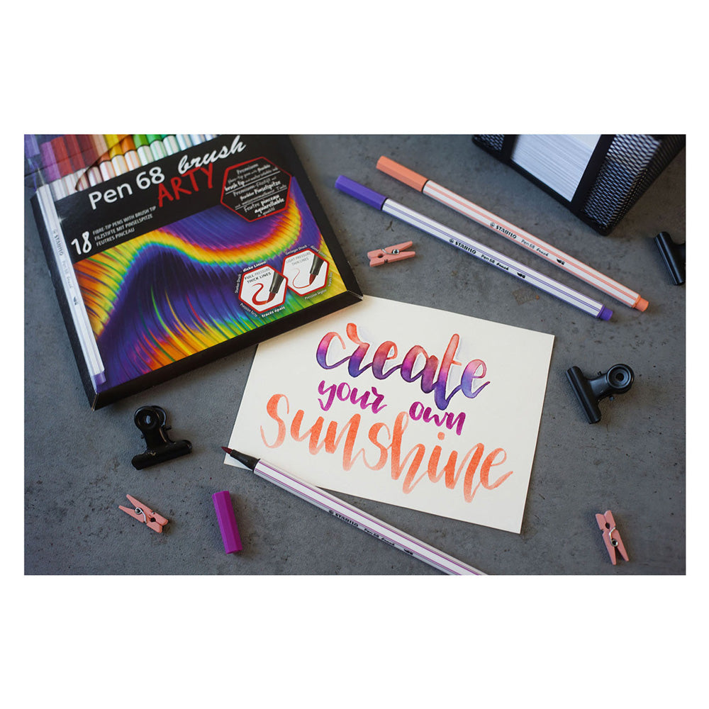 Stabilo pen 68 brush - viltstift - arty - set met 18 stuks