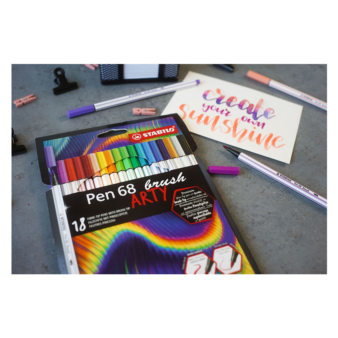 Stabilo pen 68 brush - viltstift - arty - set met 18 stuks