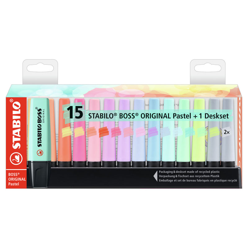 Stabilo boss orginial markeerstiften - pastel - 15 stuks - 14 kleuren