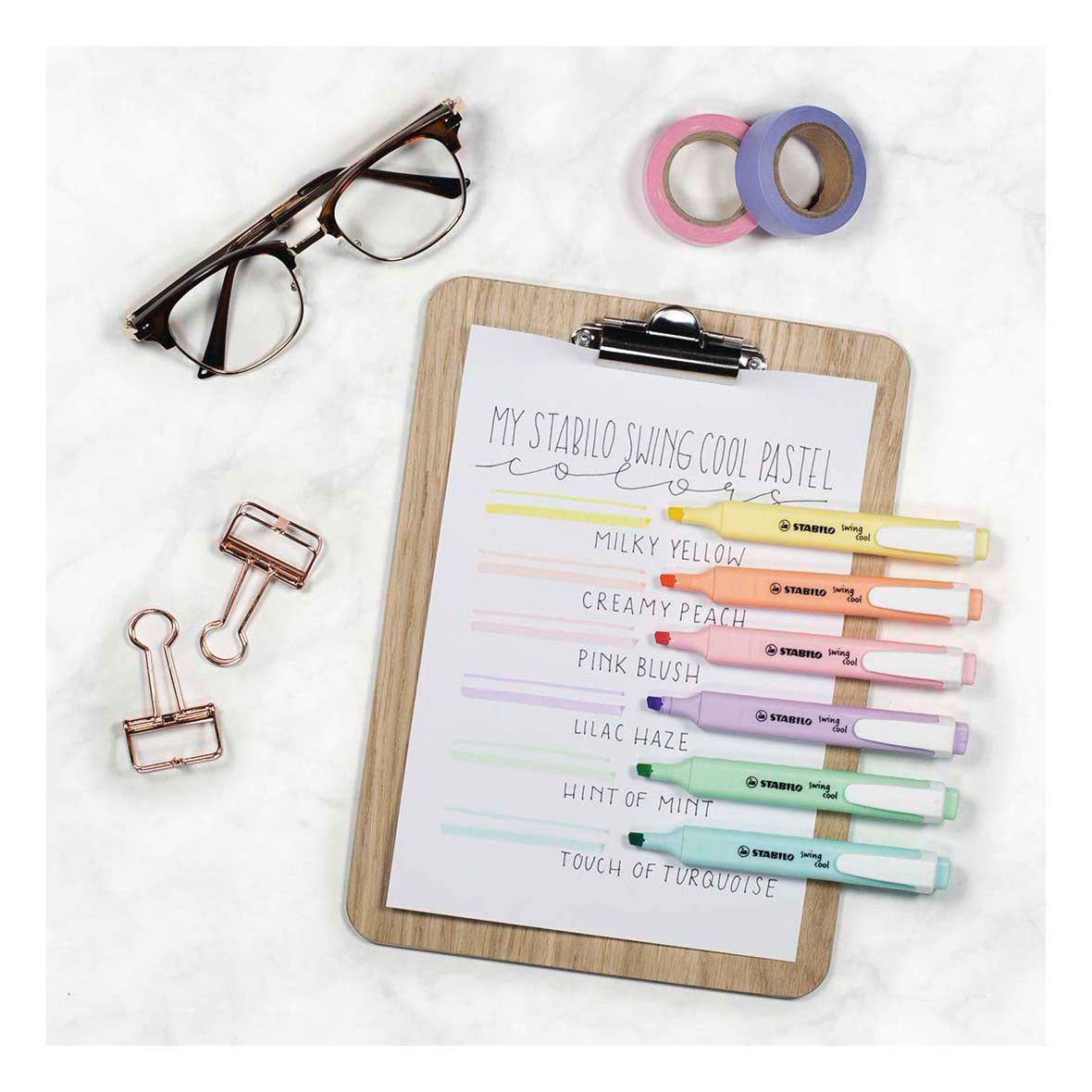 Stabilo swing cool - markeerstift - perfect voor onderweg - pastel - etui met 4 kleuren