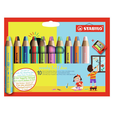 Stabilo woody 3 in 1 duo - multitalent kleurpotlood - set 10 st. + puntenslijper
