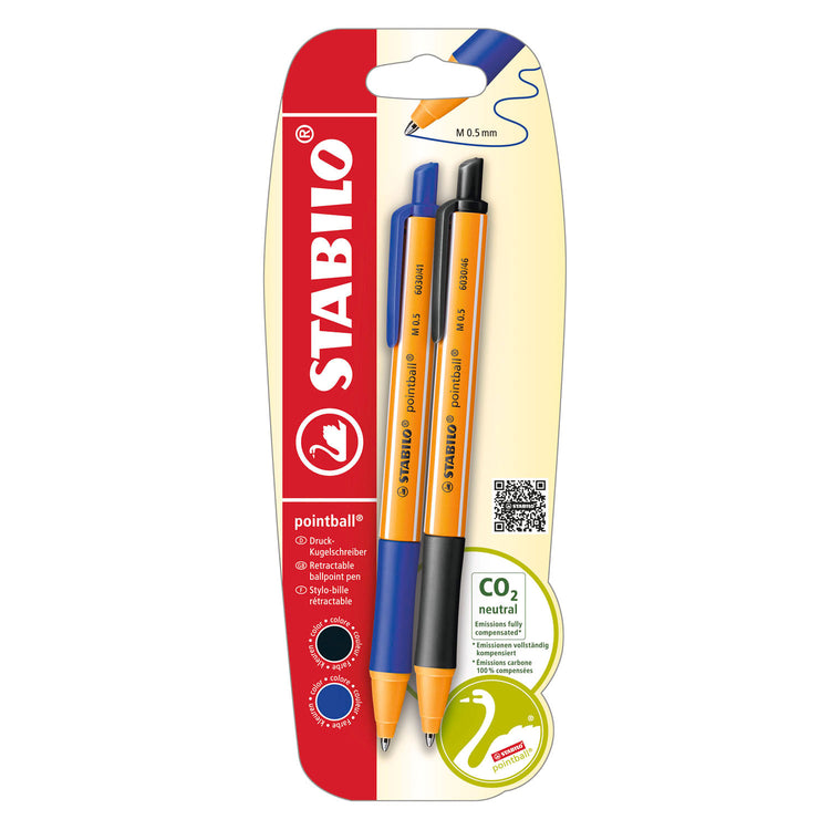 Stabilo pointball balpennen blauw en zwart - 2dlg.