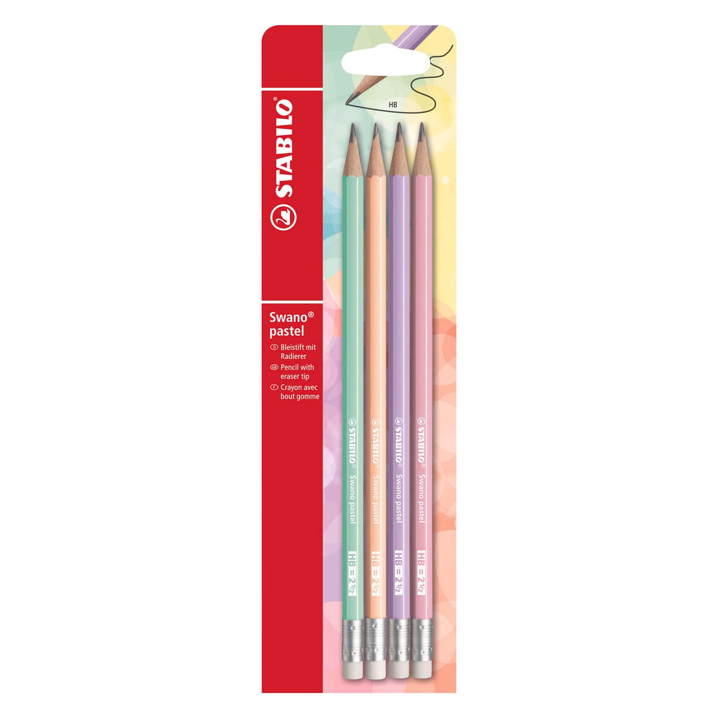 Stabilo swano pastel hb grafietpotloden met gumtip - 4dlg.