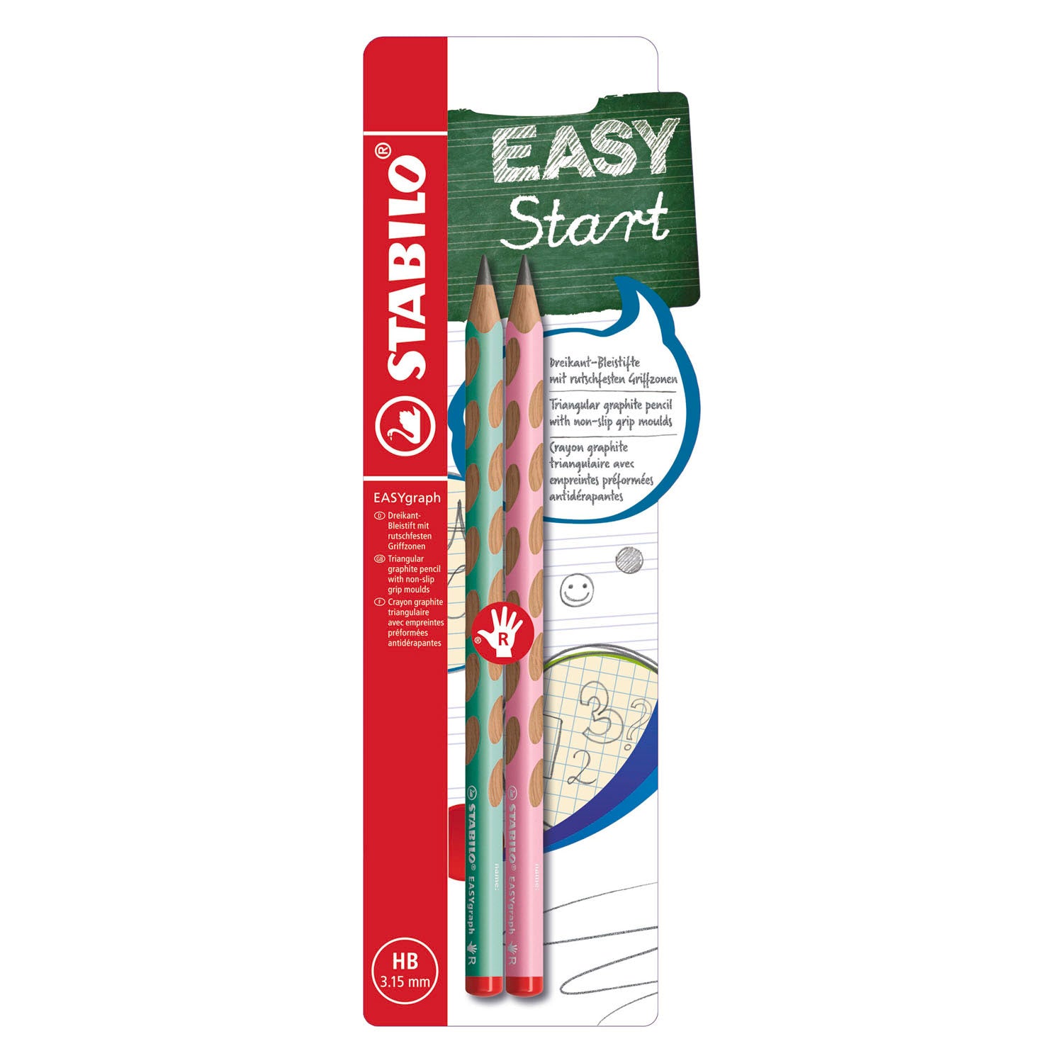 Stabilo easygraph pastel hb rechtshandige grafietpotloden groen roze - 2dlg.