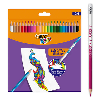 Bic kids illusion - kleurpotloden - kinderen en volwassenen - verschillende kleuren - potlood - 24 stuks
