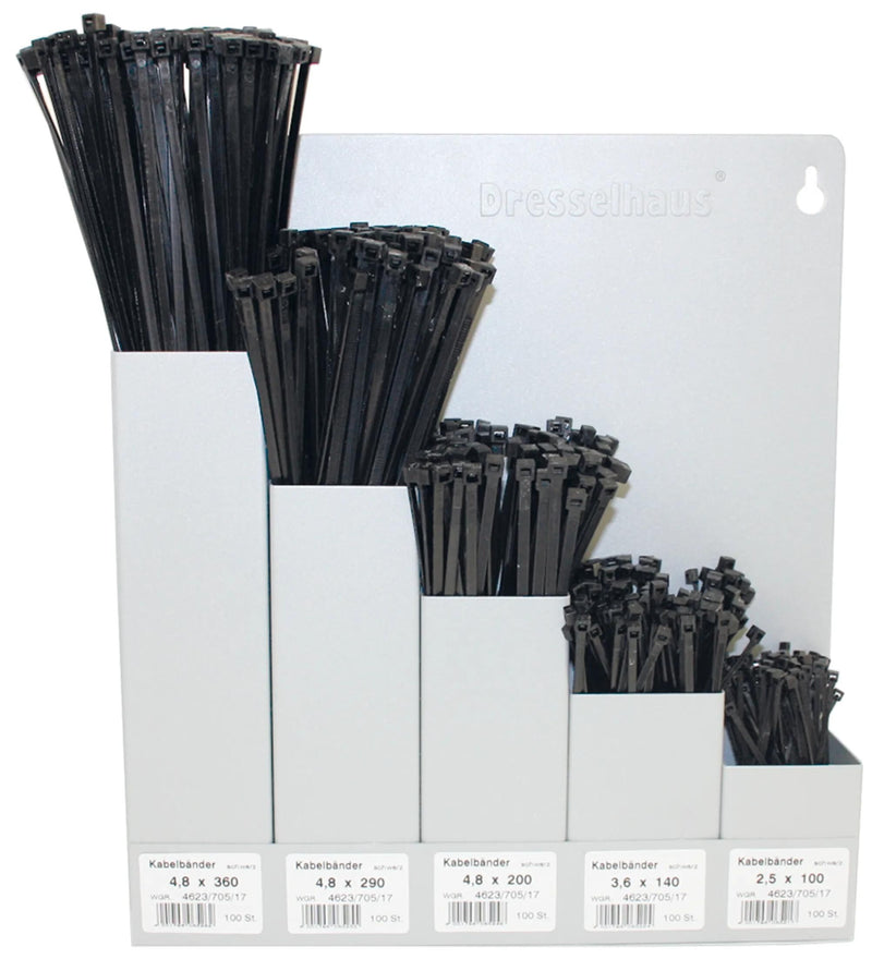 Dresselhaus assortiment kabelbinders cable harness wall shelf black 5-fold,car