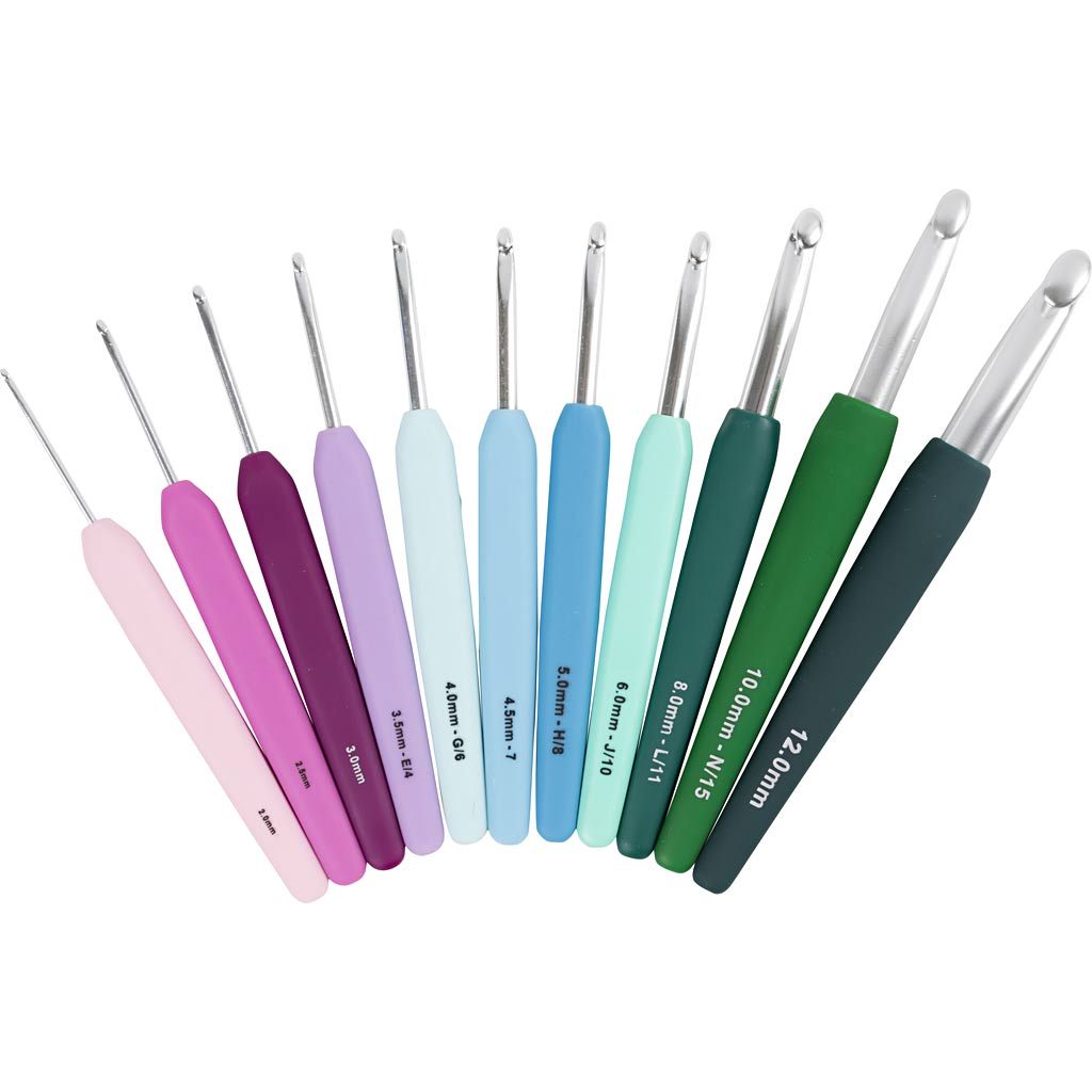Creativ company haaknaald, 2-2,5-3-3,5-4-4,5-5-6-8-10-12 , l: 13,3+14,5+16 cm, , 11stuks