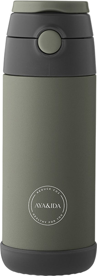 Aya ida - drinking bottle - thermosfles - waterfles - kids straw - 350ml - tropical green