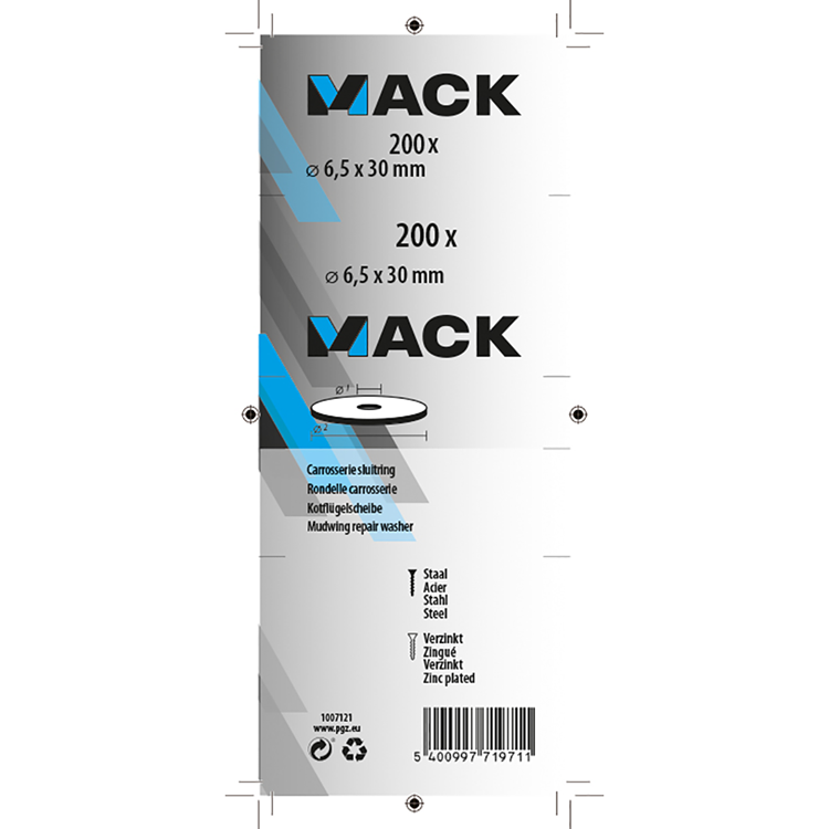 Mack 1007121 - carrosserieringen 200 st 6,5 x 30 mm | 5 stuks