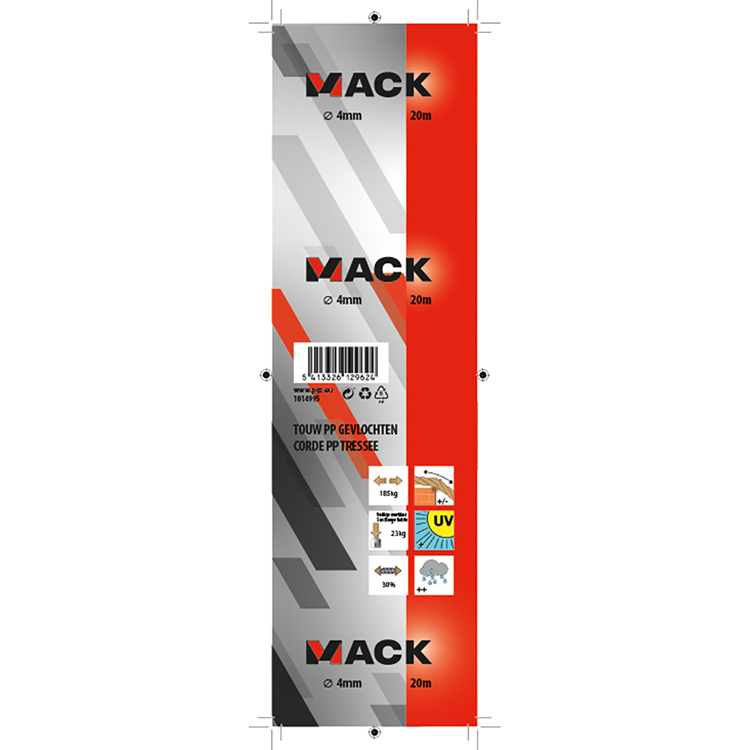 Mack 1014995 - pp gevlochten wit blauw streng4mm 20m | 5 stuks