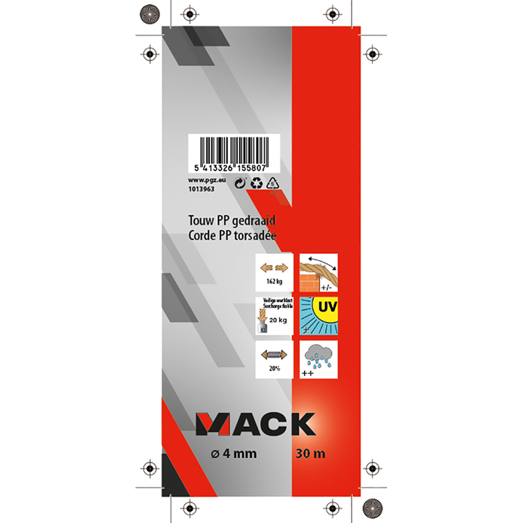 Mack 1013963 - pp gedraaid oranje streng 4mm 30m | 5 stuks