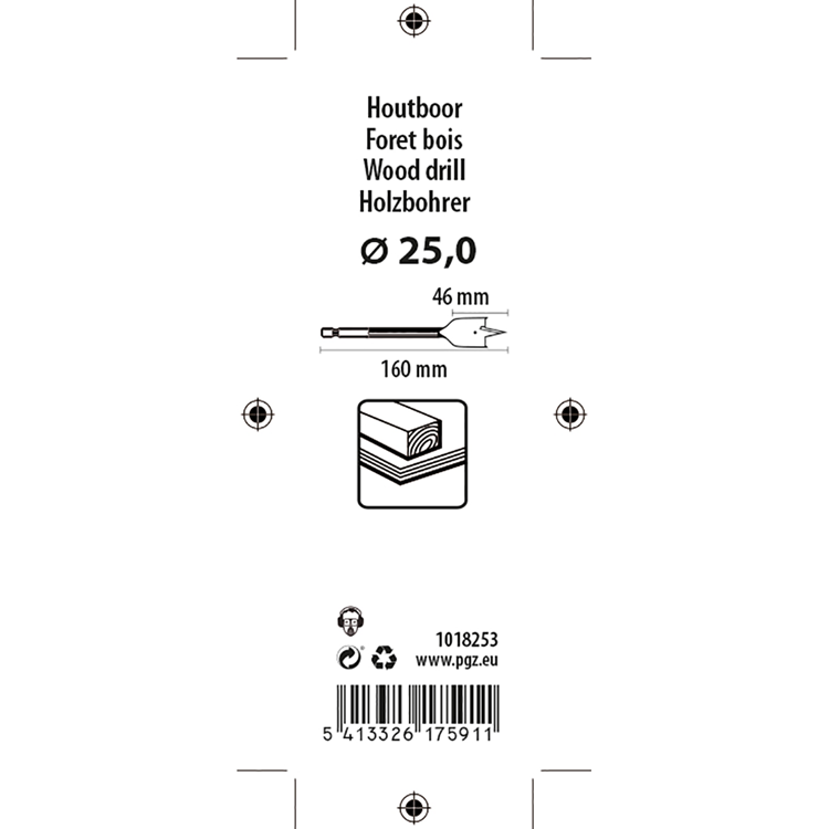 Mack 1018253 - platte houtboor din 7487 ø 25,0 x 160 mm | 5 stuks