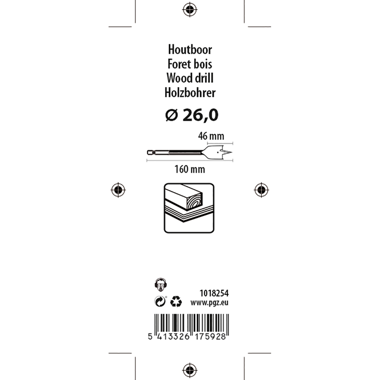 Mack 1018254 - platte houtboor din 7487 ø 26,0 x 160 mm | 5 stuks