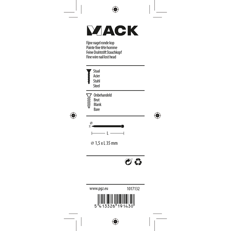 Mack 1017132 - fijne nagel ronde kop 85 gr 1,5 x 35 mm | 5 stuks