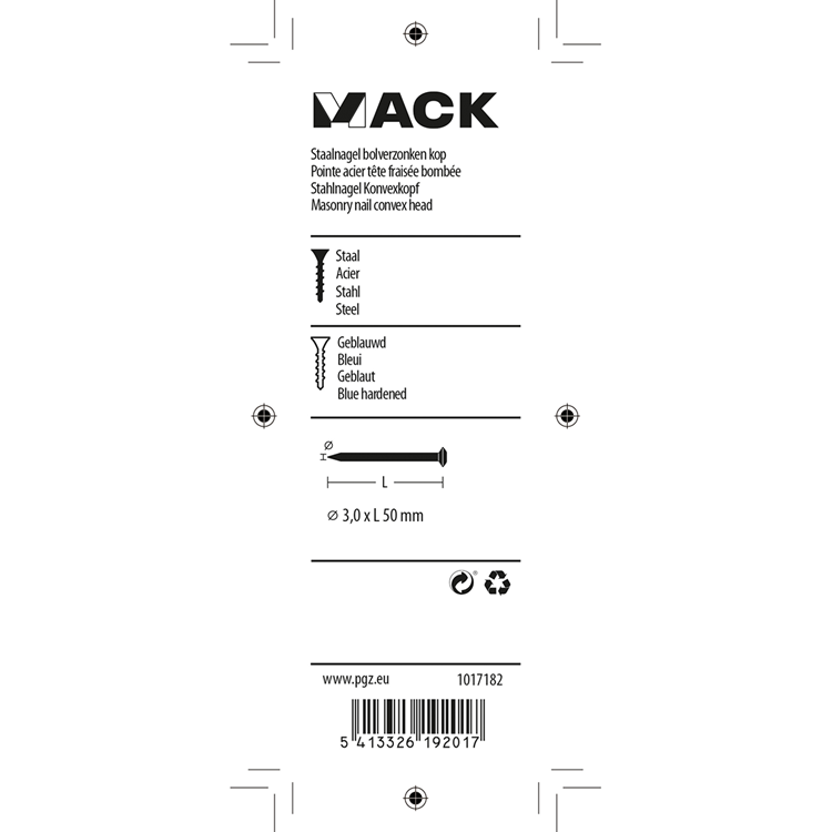 Mack 1017182 - staalnagel bvk staal geblauwd 45 gr 3,0 x 50 mm | 10 stuks