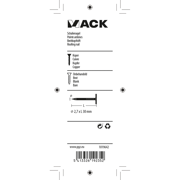 Mack 1019642 - schalienagel koper 30 gr 2,7 x 30mm | 10 stuks