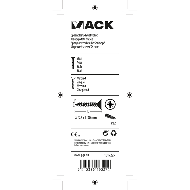 Mack 1017225 - spaanplaatschroef vz kop geelverz.26 st 3,5 x 30 mm | 10 stuks
