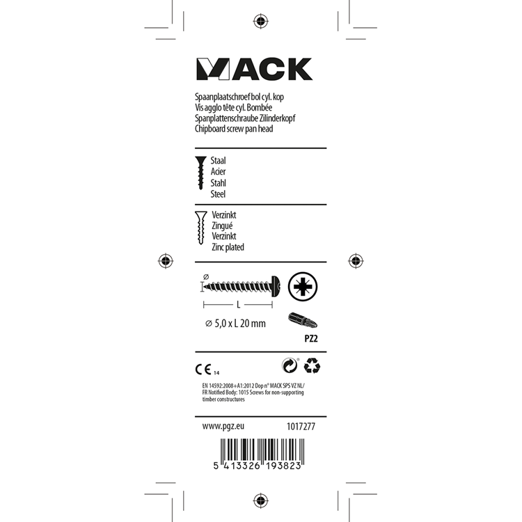 Mack 1017277 - spaanplaatschroef cylkop geelverz.20 st 5,0 x 20 mm | 10 stuks