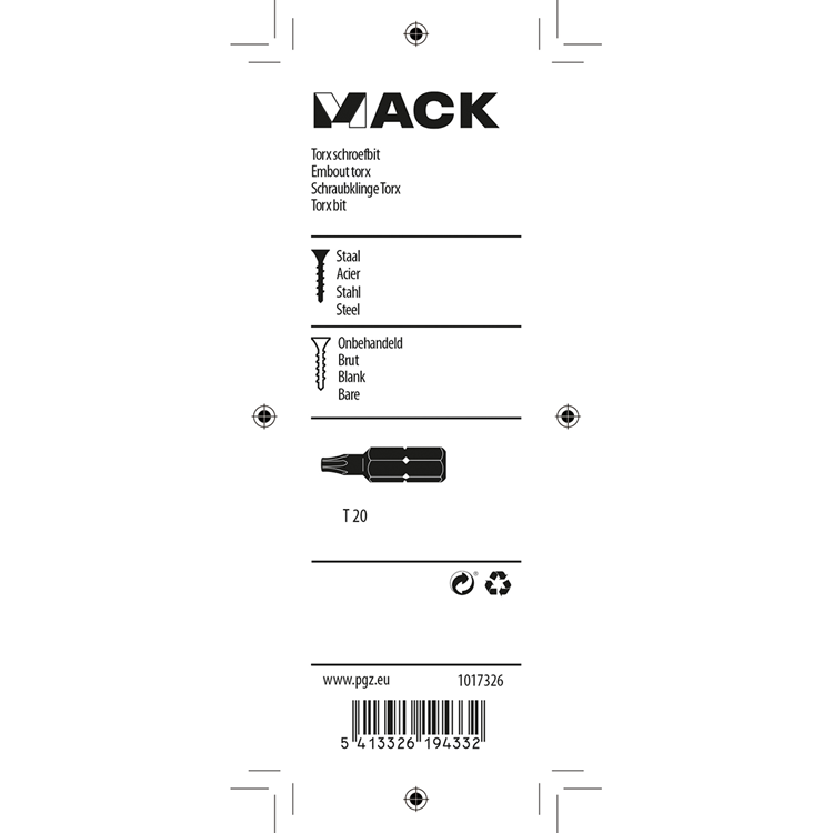 Mack 1017326 - torx schroefbit staal onbehandeld 2 st t 20 | 10 stuks